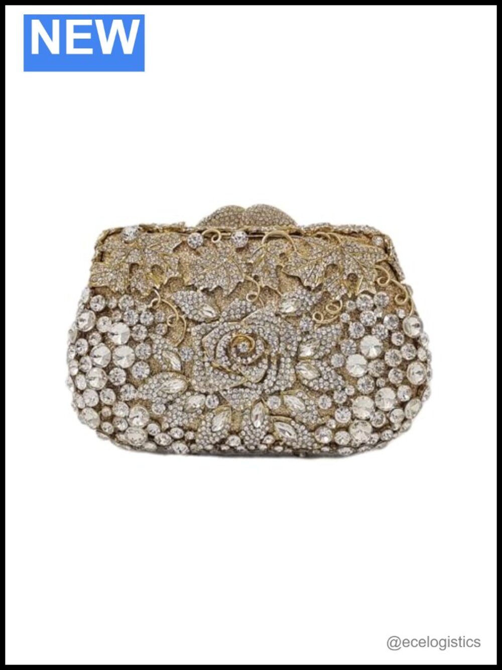 Faux Leather Crystal Clutch Evening Bag Rhinestone Floral Wedding Bridal Purse